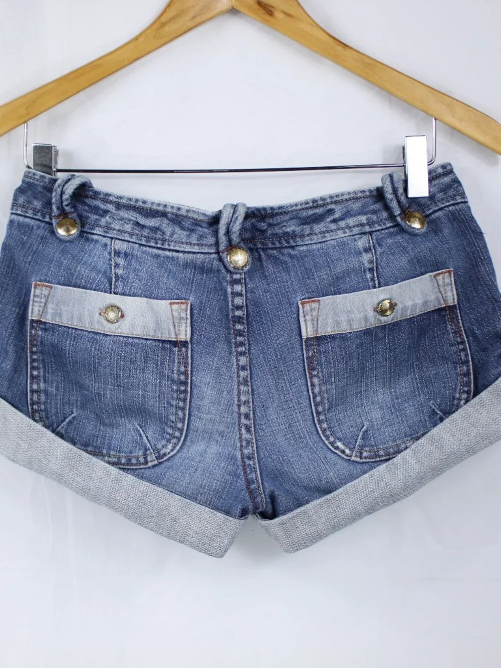 ARMANI EXCHANGE A/X WOMENS ROLL-UP BOTTOM BUTTON UP JEAN SHORTS Y2K VINTAGE SZ 2